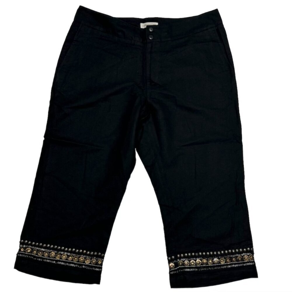 Coldwater Creek Capri PantsSize 12 Misses Beaded Hem Crop Linen  NWT